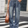 Blue Wide Leg Utility Cargo Jeans