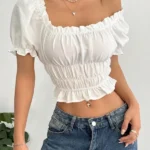 White Puff Sleeve Crop Top