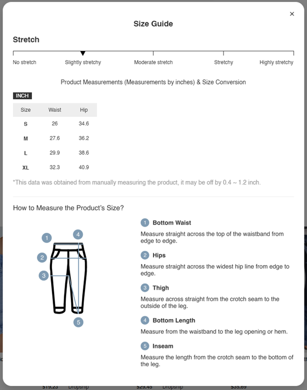 High Waisted Distressed Denim Shorts with Frayed Hem Size Chart