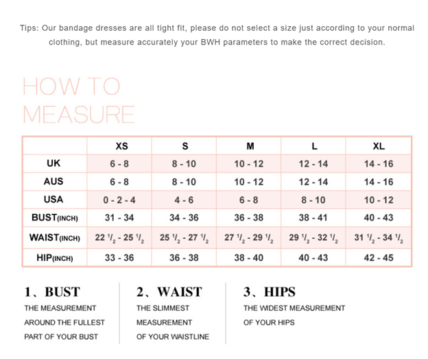 Temptress Strappy Exposed Waist Bandage Dress Size Guide