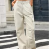 Wide Leg Utility Cargo Jeans Khaki
