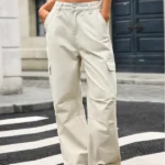 Wide Leg Cargo Jeans for Women - Khaki