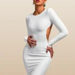White Bandage Dress with Long Sleeves and Open Back