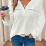 Lace Accent Long Sleeve Drawstring Hoodie