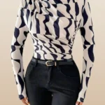 Printed Long Sleeve Blouse with Modern Pattern Detail