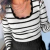 Long Sleeve Ribbed Knit Top with Scalloped Neckline