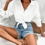 Long Sleeve Button Down Shirt For Women with Lightweight Textured 