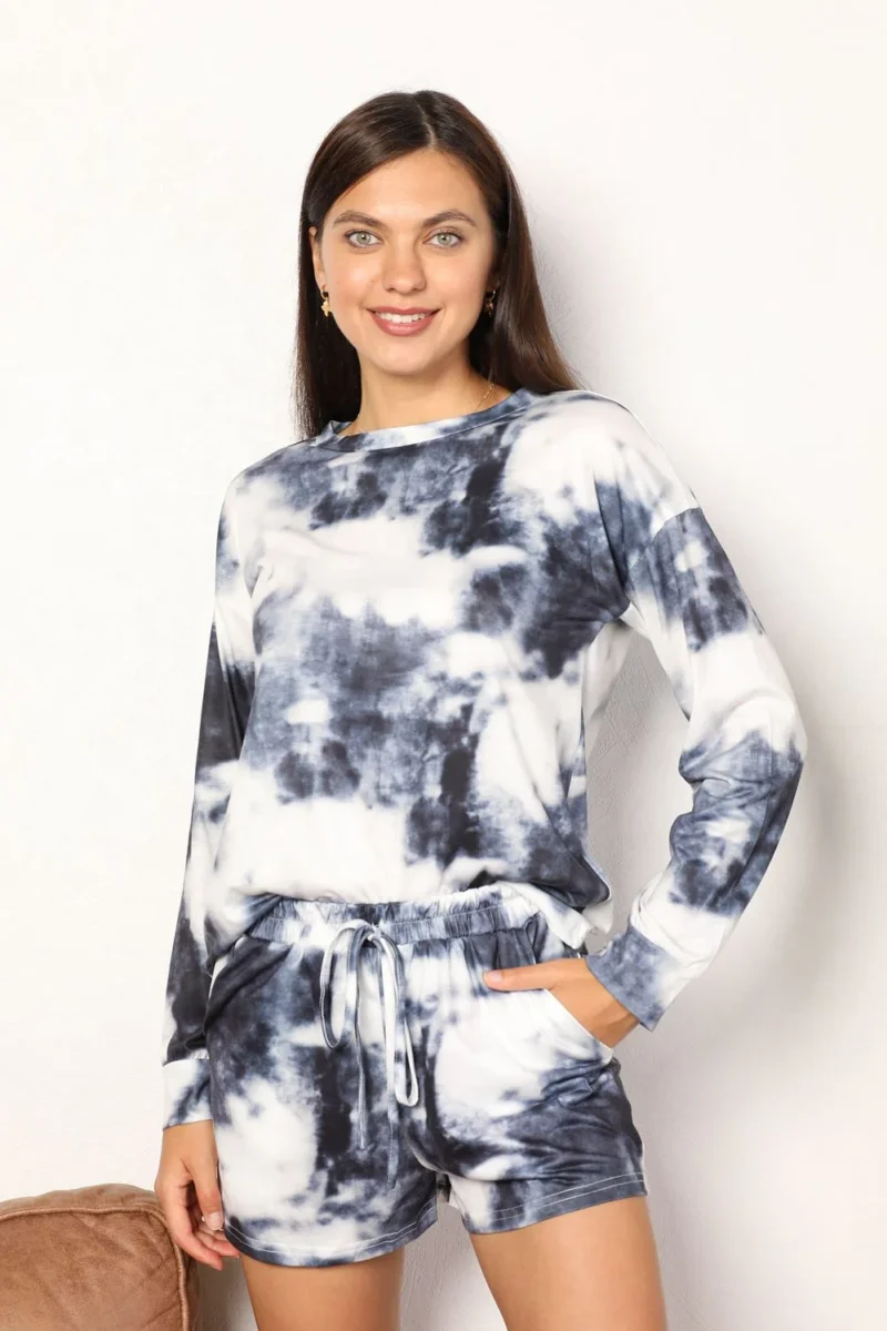 tiedye-round-neck-top-shorts-lounge-set