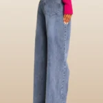 Wide Leg Denim Jeans - Blue