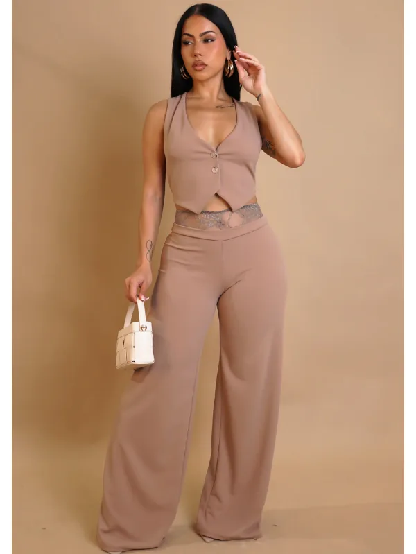 Closing The Deal Pant Set - Brown