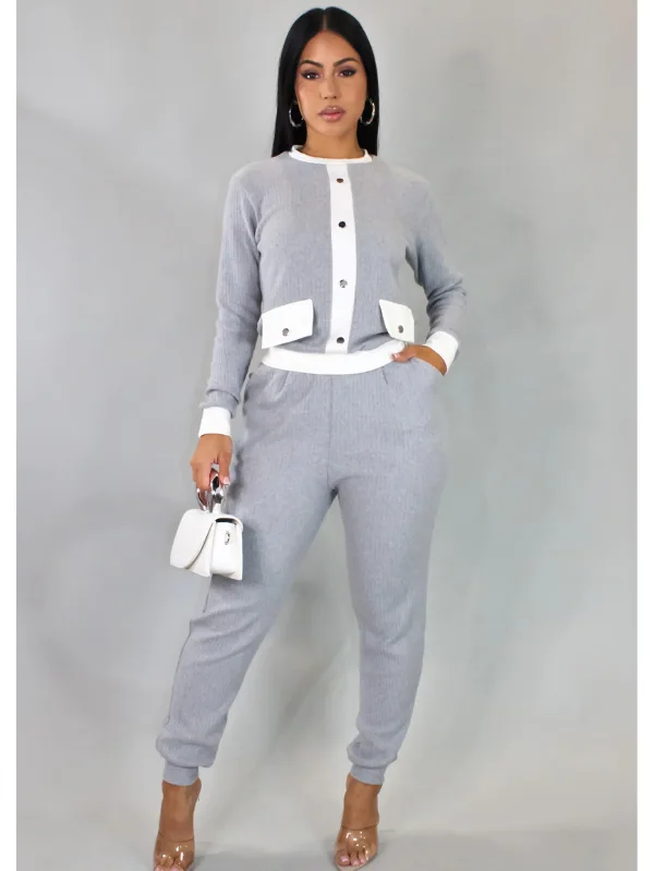 Looking For It Pant Set - Grey