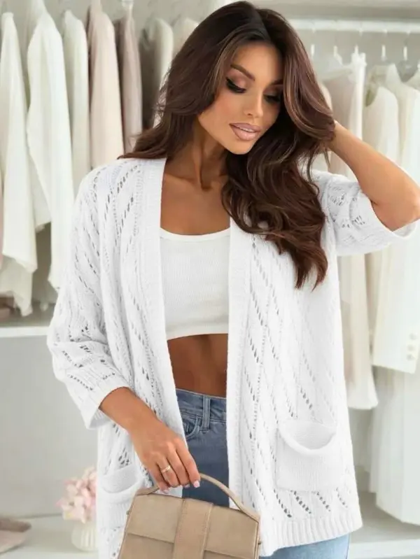Tavi Crochet Openwork Pocket Cardigan