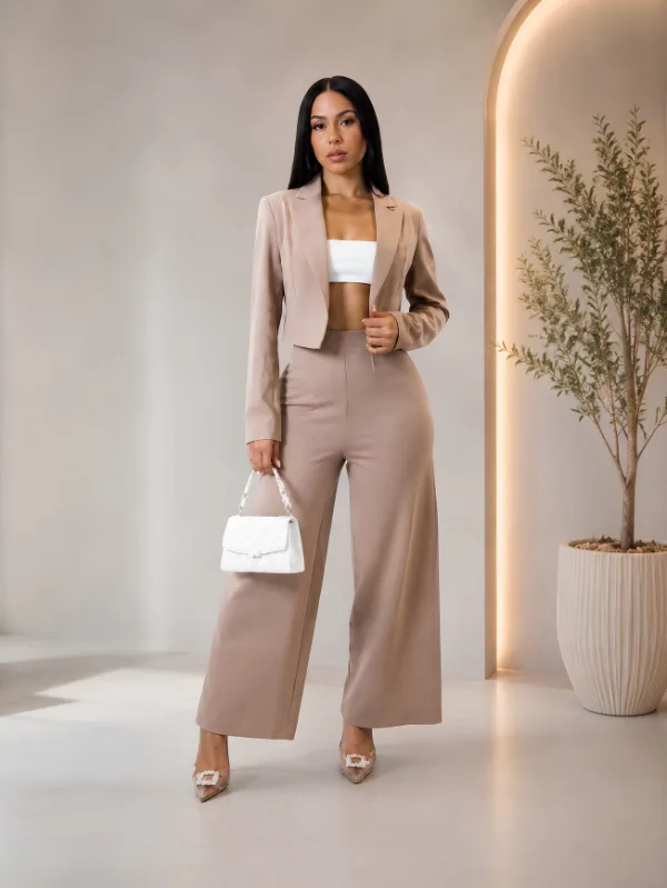Mocha Luxe Trousers Front View